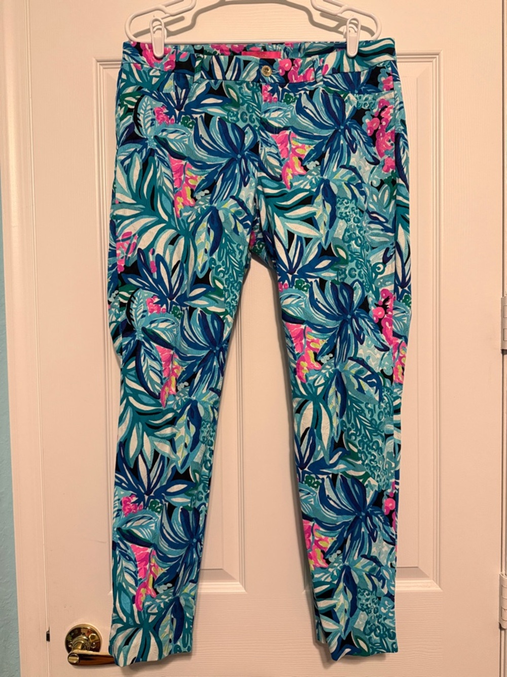 Lilly Pulitzer Tropical Leaf & Floral Print Pants - Blue, Pink, Teal